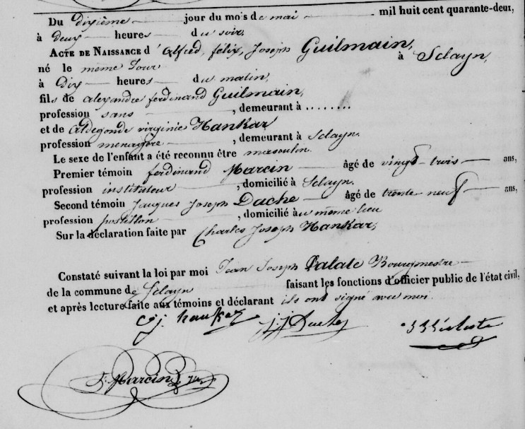 Acte de naissance de Alfred Felix Joseph GUILMAIN