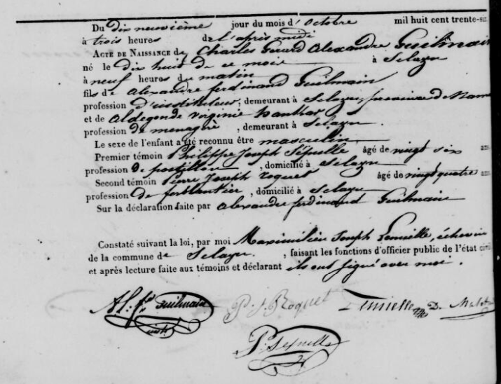 Acte de naissance de Charles Gérard Alexandre GUILMAIN