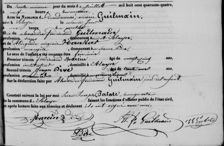 Acte de naissance de Dieudonnée Marie GUILMAIN