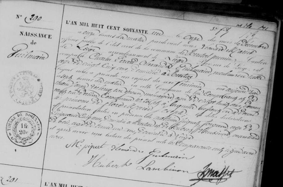 Acte de naissance de Marie Josephe Flore GUILMAIN ***