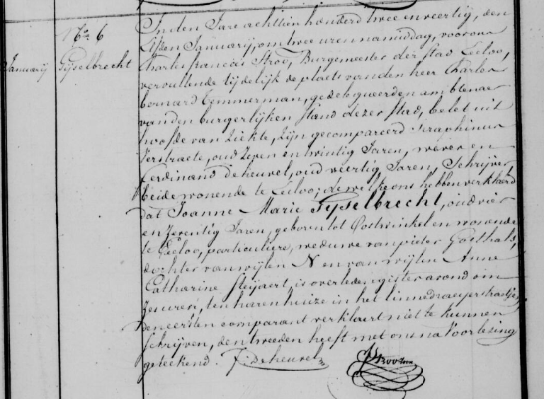 Acte de naissance de Jeanne Marie GYSELBREGT