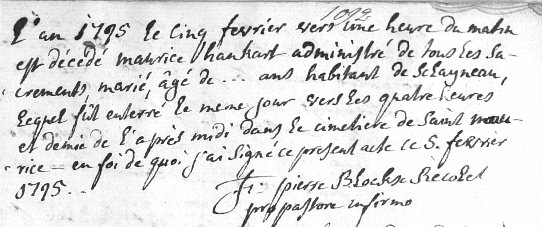 Document de décès de Maurice HANQUART