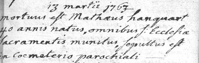 Document de décès de Mathieu HANQUART