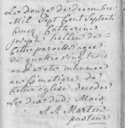 Document de décès de Marie Catherine Josephe HELLAIN