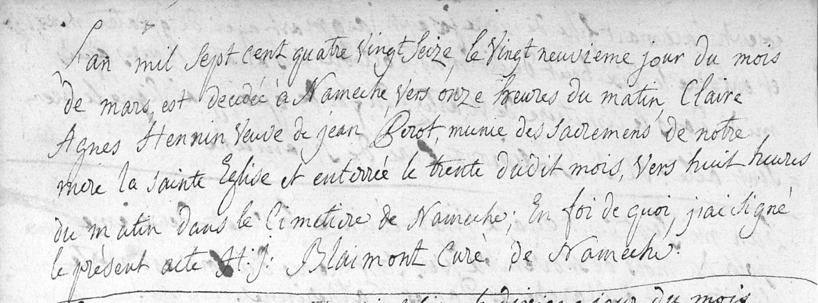 Document de décès de Claire Agnes HENIN