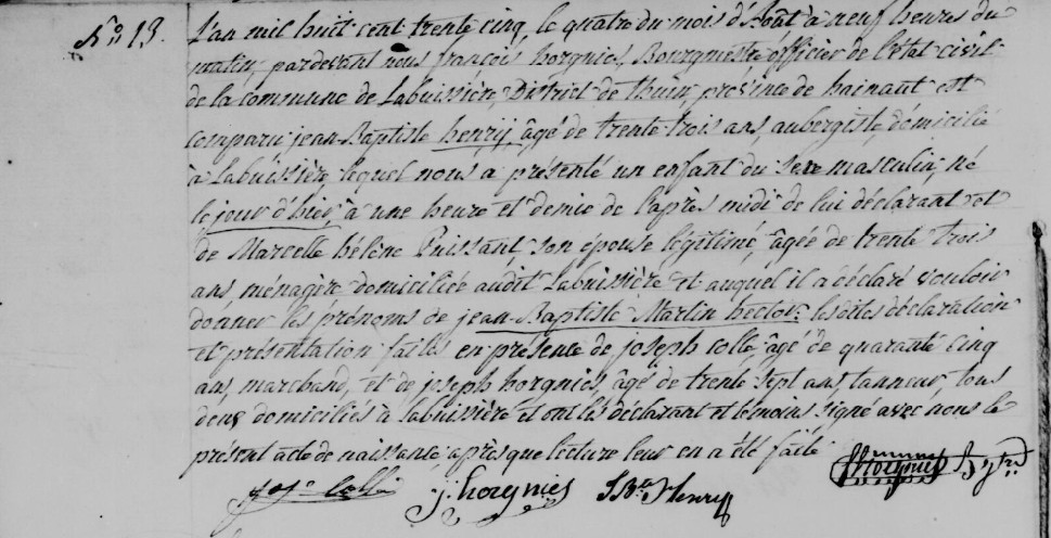 Acte de naissance de Jean-Baptiste Martin Hector HENRY