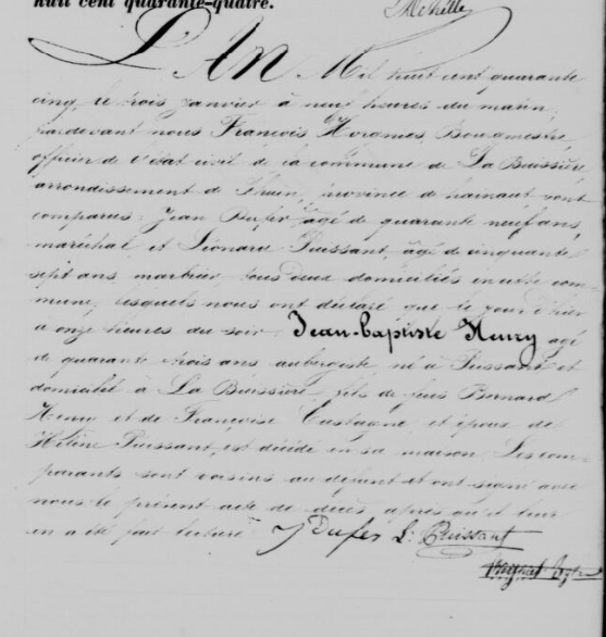 Document de décès de Jean Baptiste HENRY