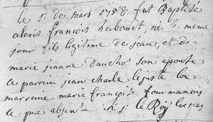 Acte de naissance de Alexis François HERBAUDT