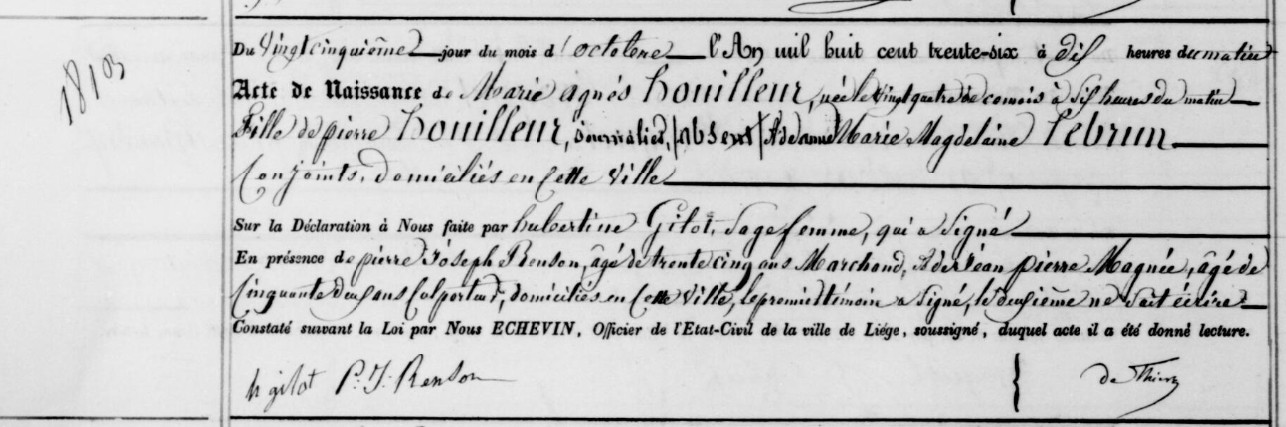 Acte de naissance de Marie Agnès HOUILLEUR