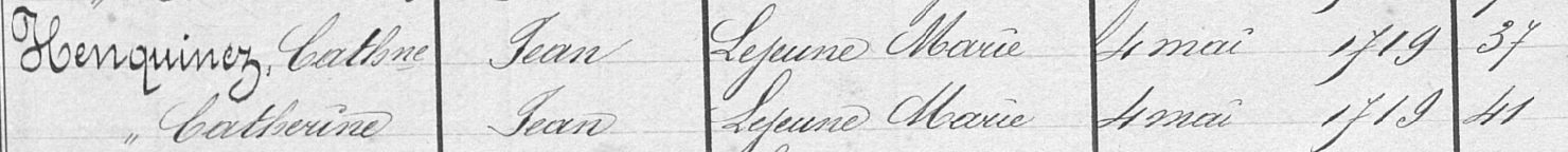 Acte de naissance de Catherine HENQUINEZ