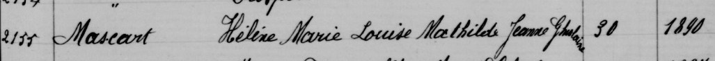Acte de naissance de Hélène Marie Louise Mathilde Jeanne Ghislaine MASCART