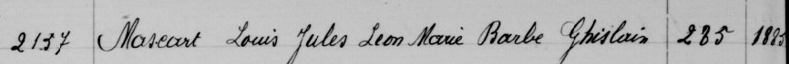 Acte de naissance de Louis Jules Léon Marie Barbe Ghislain MASCART