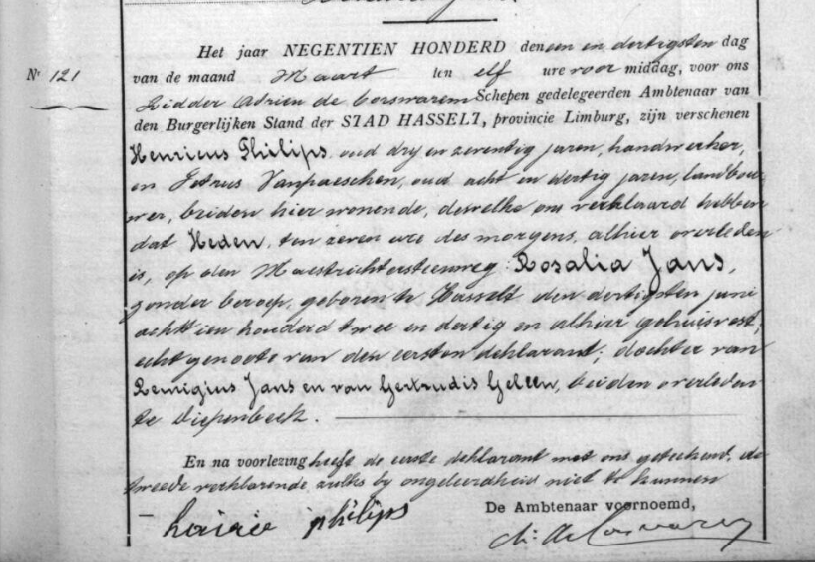 Document de décès de Rosalia Jans
