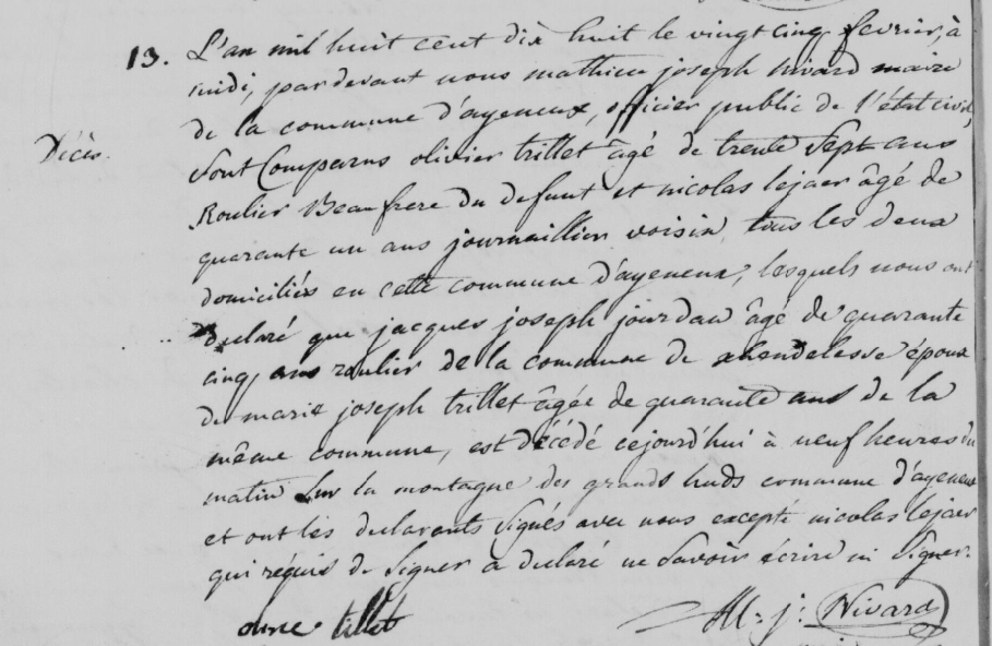 Document de décès de Jacques Joseph JURDAN