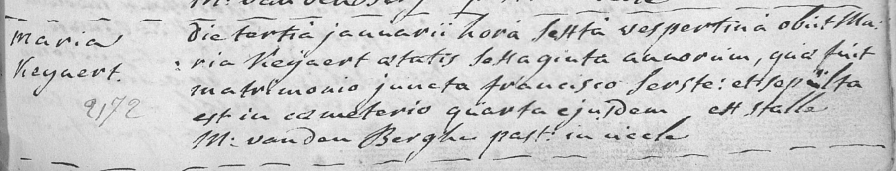 Document de décès de Maria Anna KEYAERT