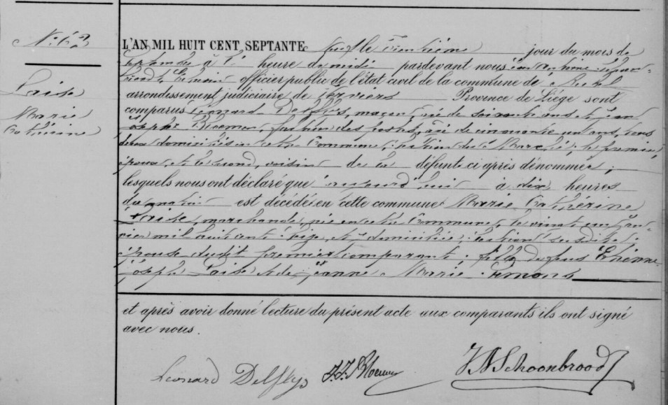 Acte de naissance de Marie Catherine LAISSE