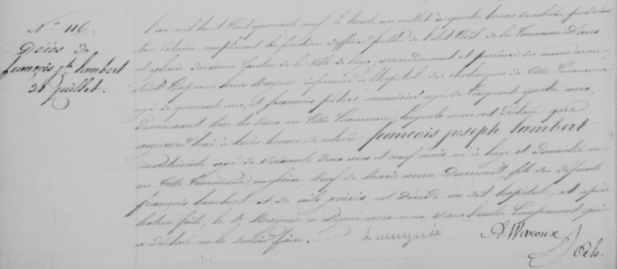 Document de décès de Francois Joseph LAMBERT