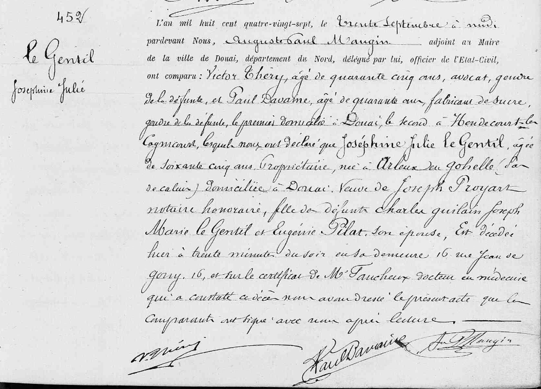 Document de décès de Joséphine Julie LE GENTIL (DR)