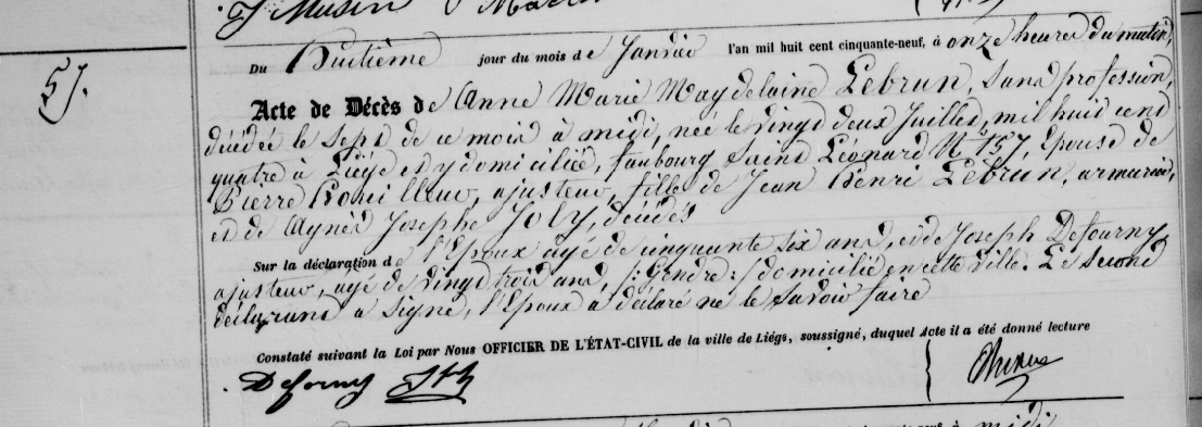 Document de décès de Anne Marie Magdelene LEBRUN