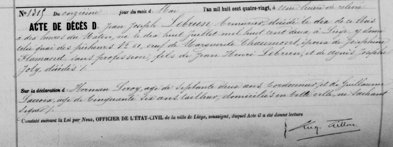 Document de décès de Jean Joseph LEBRUN