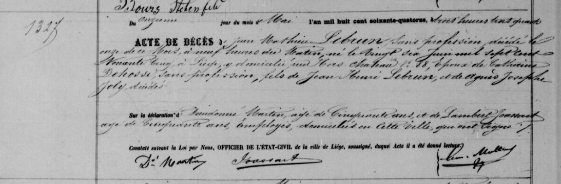 Acte de naissance de Jean Mathieu LEBRUN