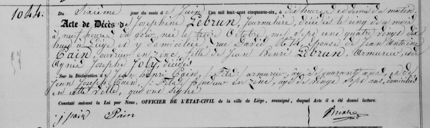Acte de naissance de Joséphine LEBRUN
