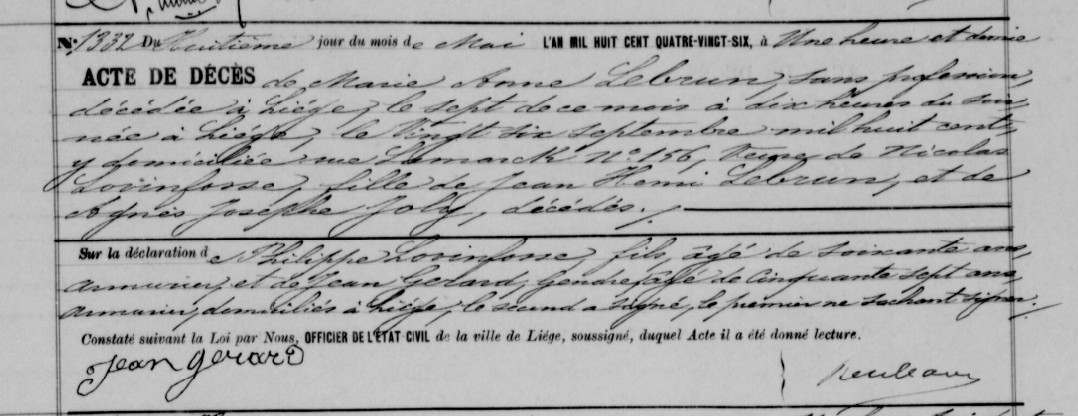 Acte de naissance de Marie Anne LEBRUN