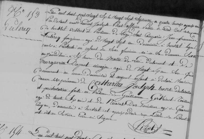 Acte de naissance de Catherine Joseph LECLERCQ
