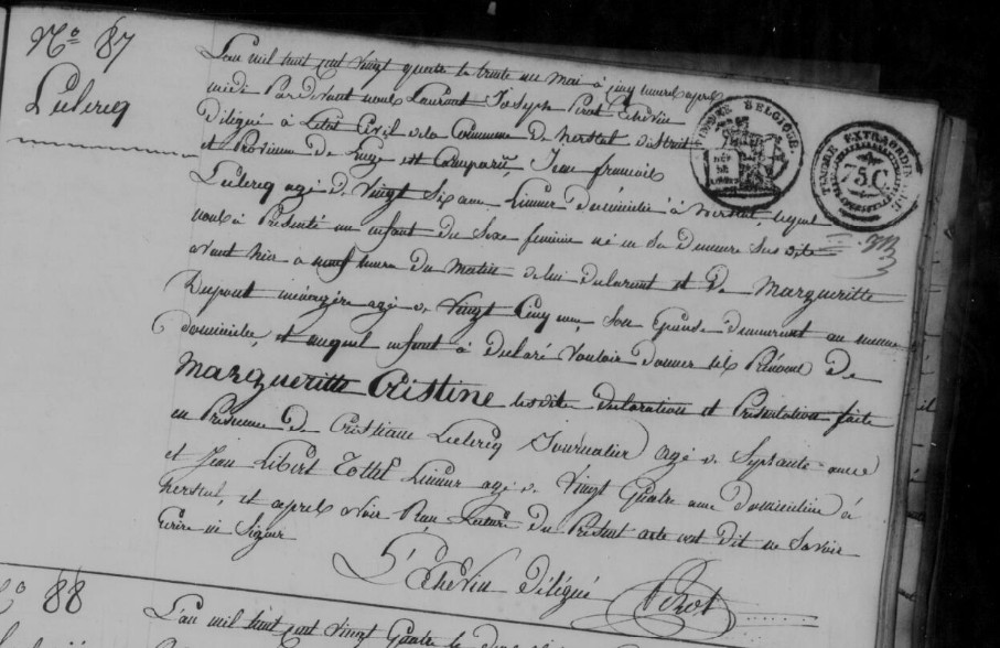 Acte de naissance de Marie Cristine LECLERCQ