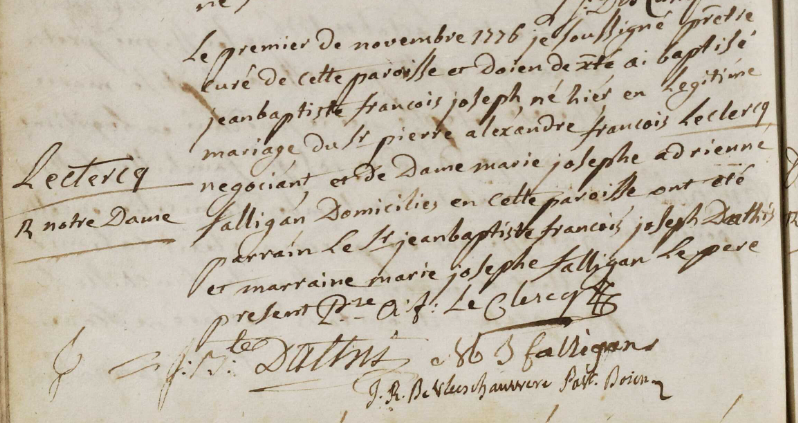 Acte de naissance de Jean Baptiste François Joseph LECLERCQ