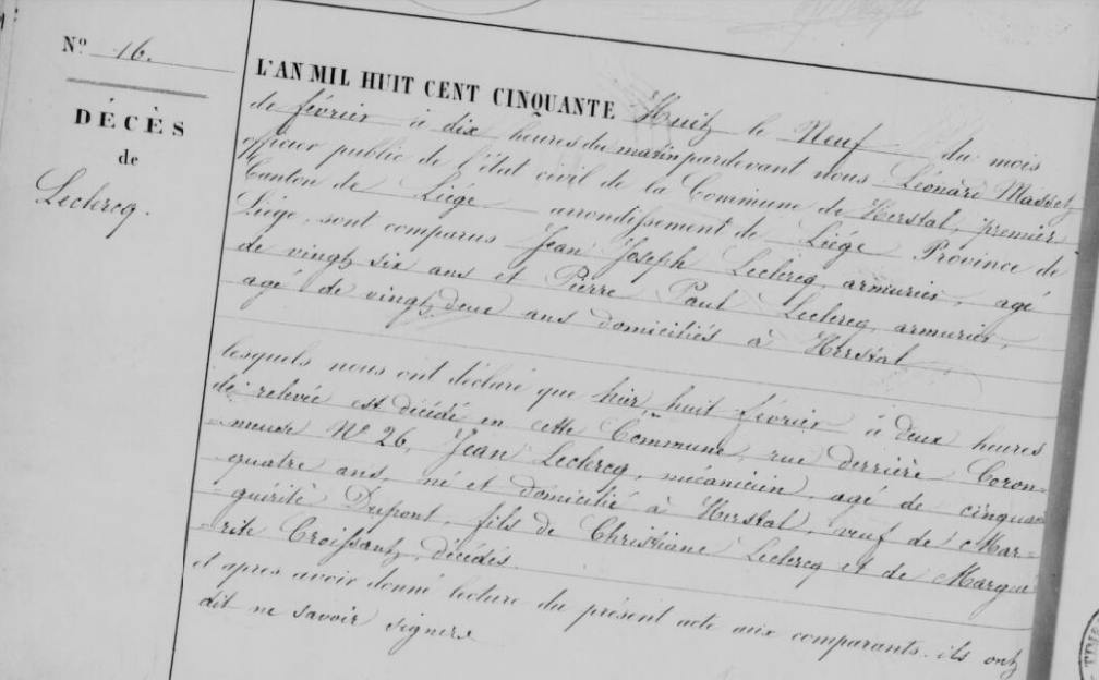 Acte de naissance de Jean François LECLERCQ