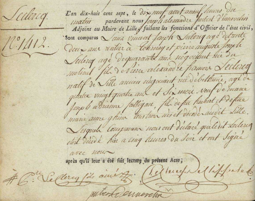 Document de décès de Pierre Alexandre François LECLERCQ