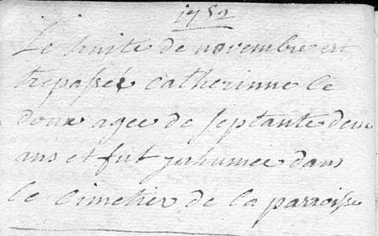 Document de décès de Marie Catherine LE DOUX