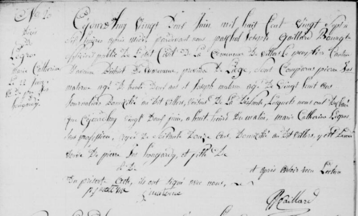 Acte de naissance de Marie Catherine Legros