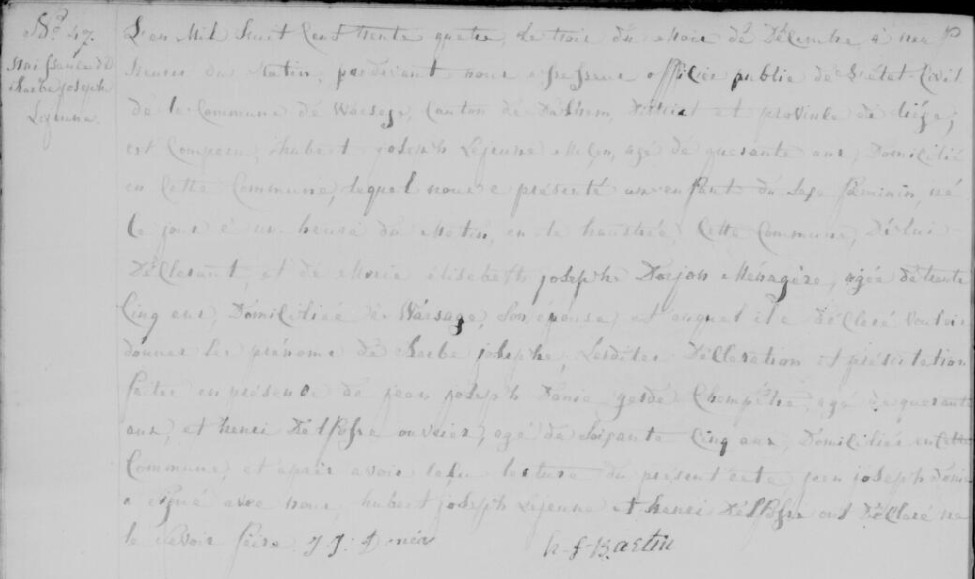 Acte de naissance de Barbe Elisabeth LEJEUNE