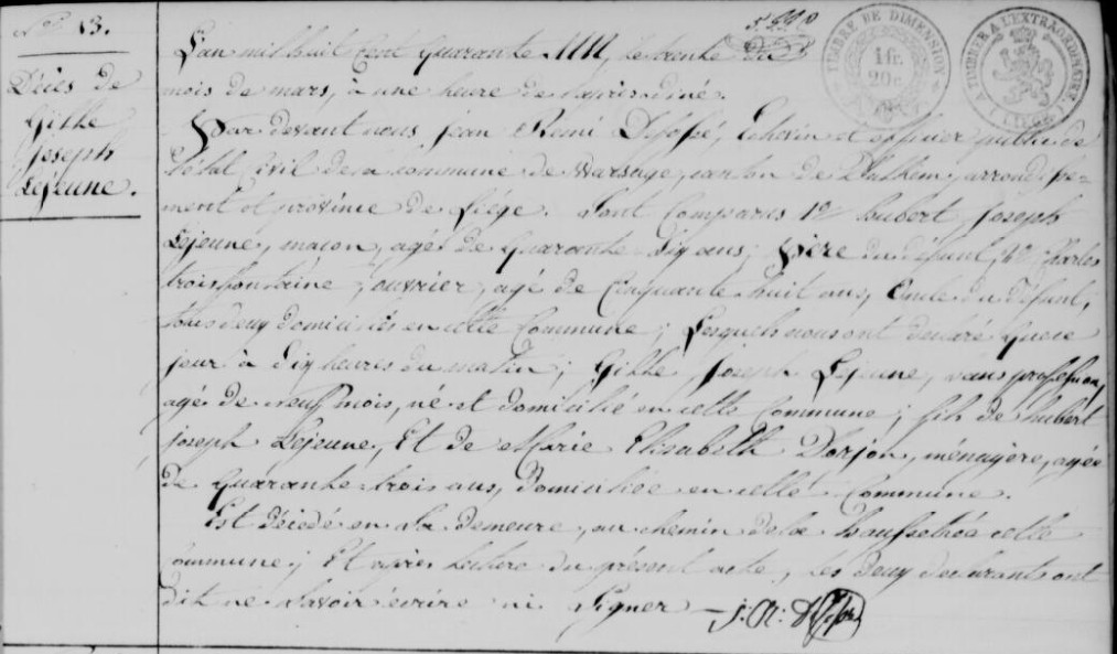 Document de décès de Gilles Joseph LEJEUNE