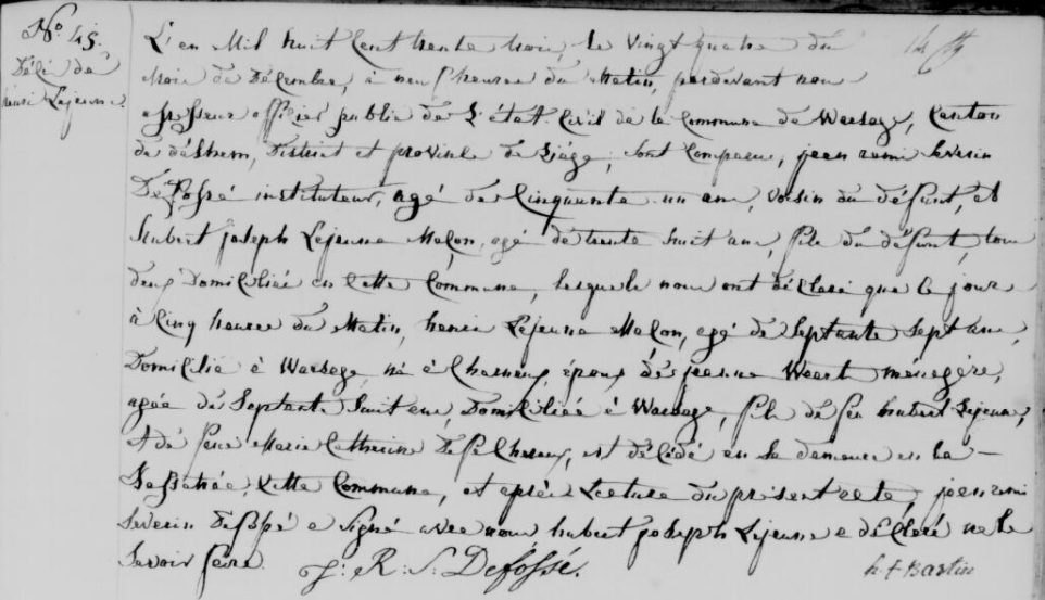 Document de décès de Henri Joseph LEJEUNE