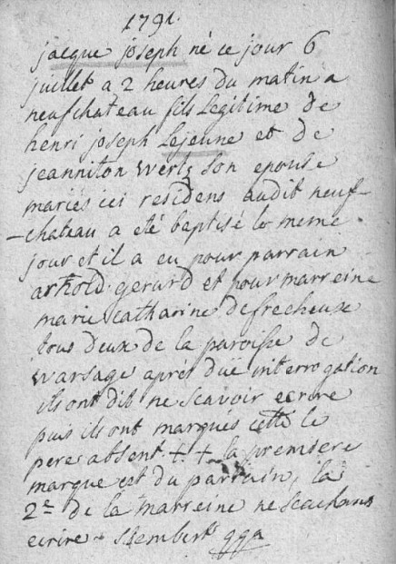 Acte de naissance de Jacques Joseph LEJEUNE