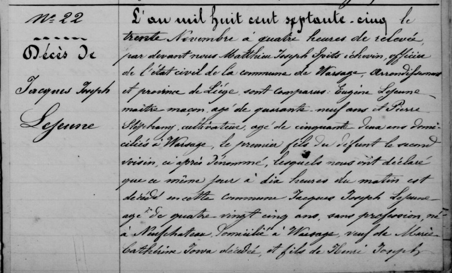 Document de décès de Jacques Joseph LEJEUNE
