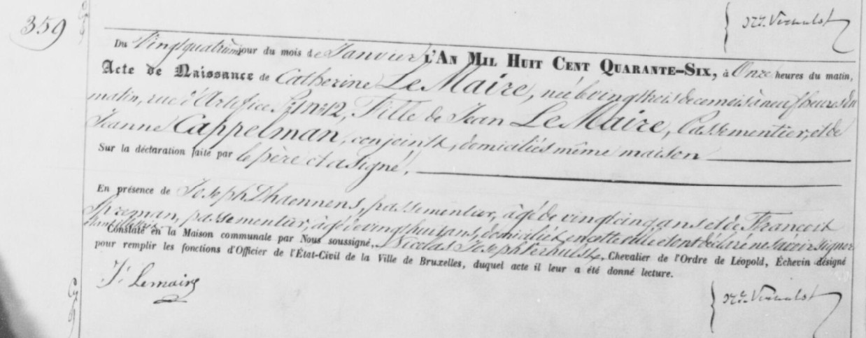 Acte de naissance de Catherine LEMAIRE