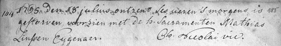 Acte de naissance de Matthys Joseph LINSSEN