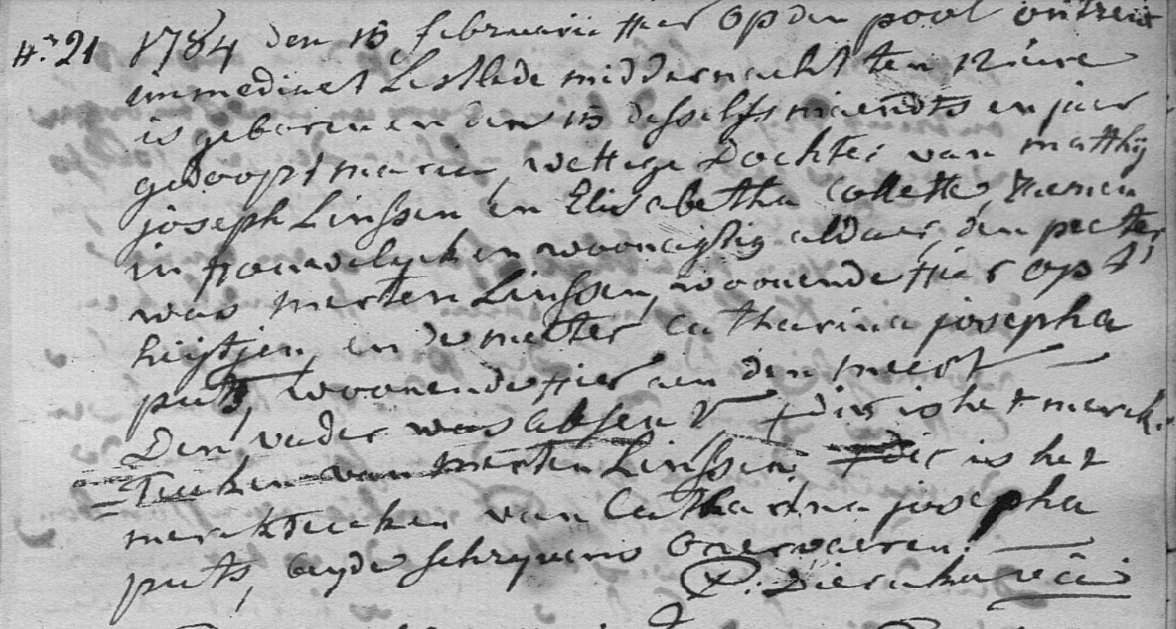 Acte de naissance de Marie LINSSEN