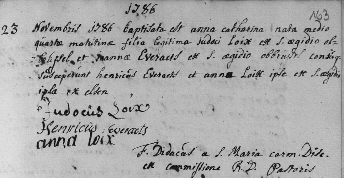 Acte de naissance de Anne Catherine LOIX