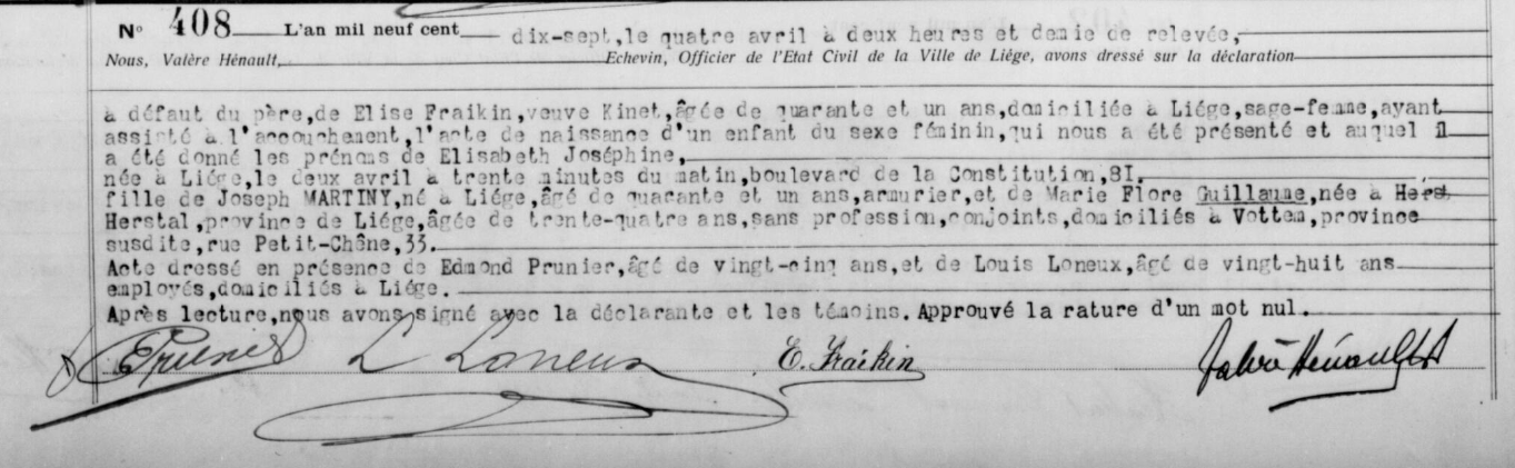 Acte de naissance de Elisabeth, Josephine MARTINY