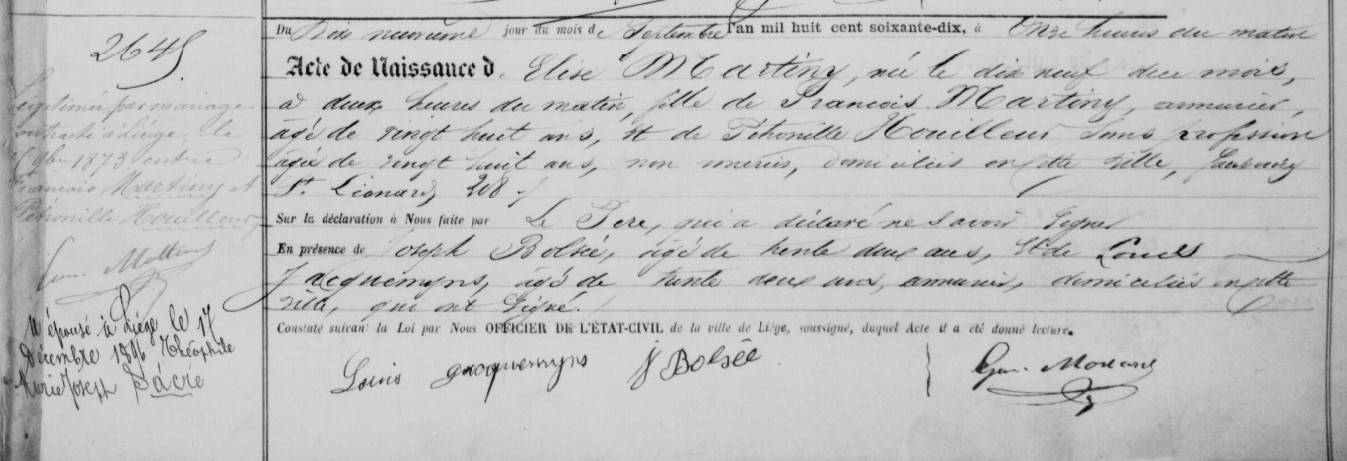 Acte de naissance de Elise MARTINY