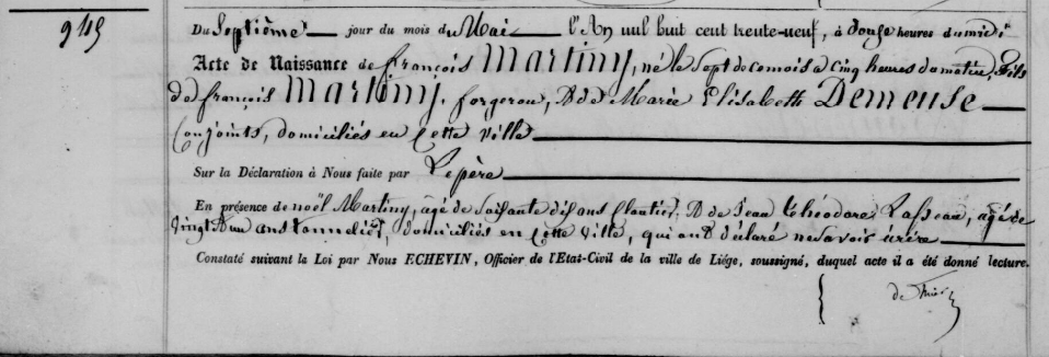 Acte de naissance de Francois MARTINY ***