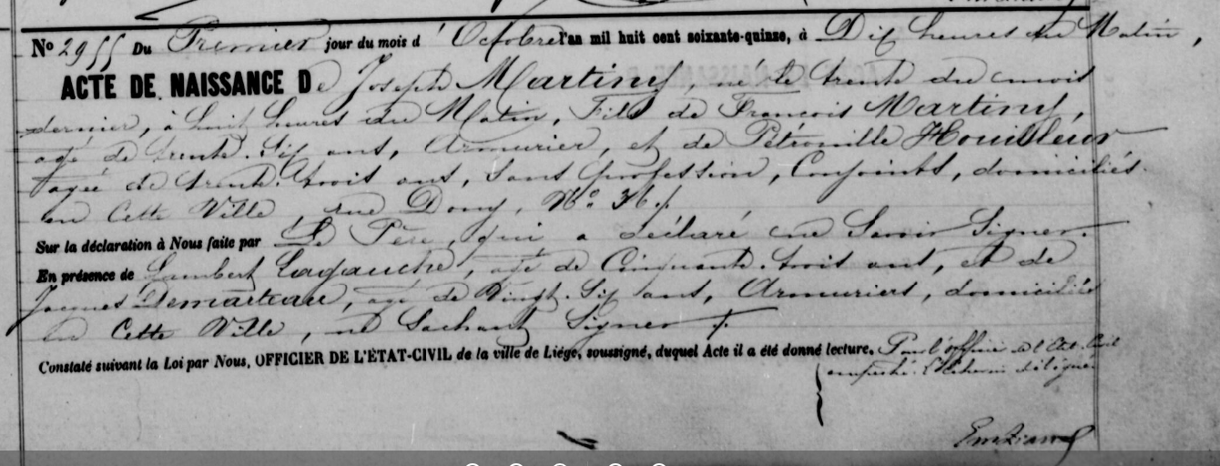 Acte de naissance de Joseph MARTINY