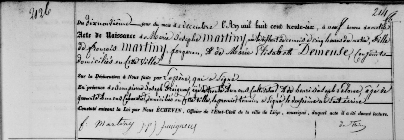 Acte de naissance de Marie Josephe MARTINY