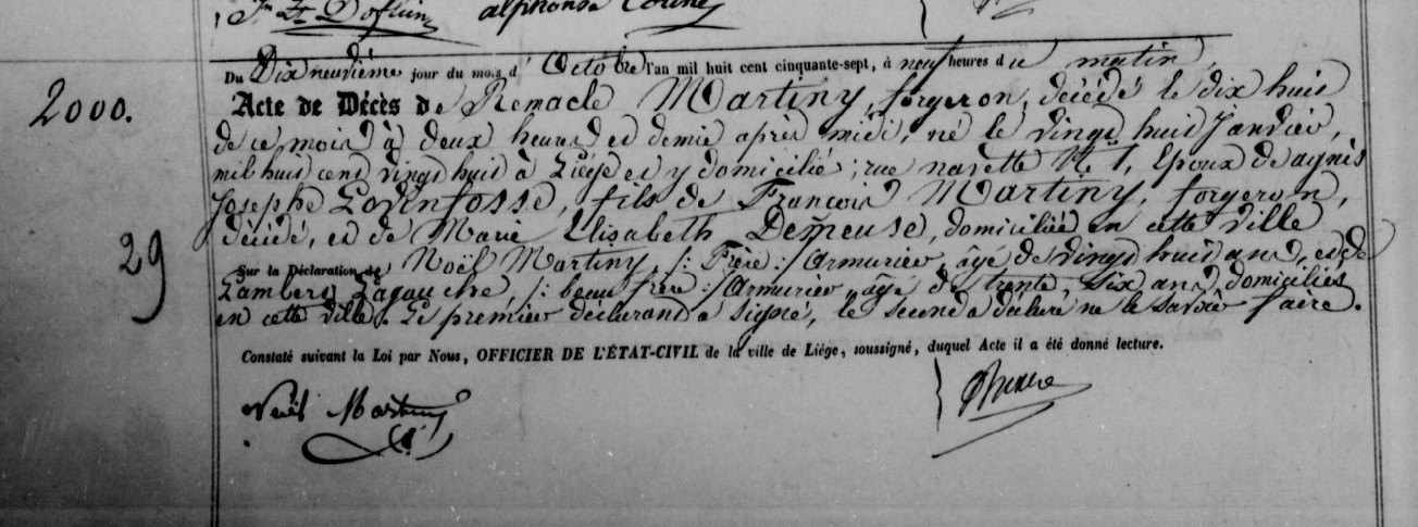 Acte de naissance de Remacle MARTINY