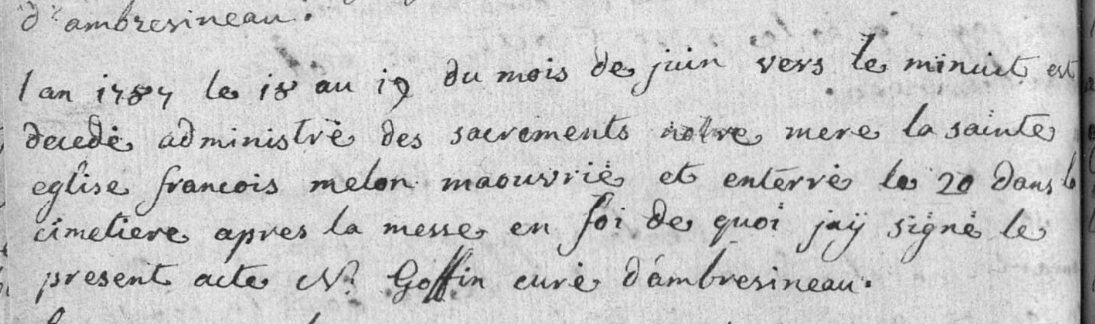 Document de décès de Jean François MELON